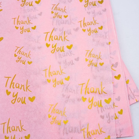 💕LAST PACK💕25 Sheets Pink with Gold Thank You Tissue Paper 20" x 14" - Picture 3 of 6